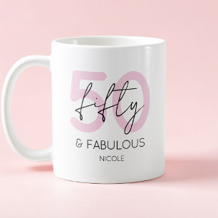 Roze vijftig en fantastisch Modern 50ste verjaarda Koffiemok