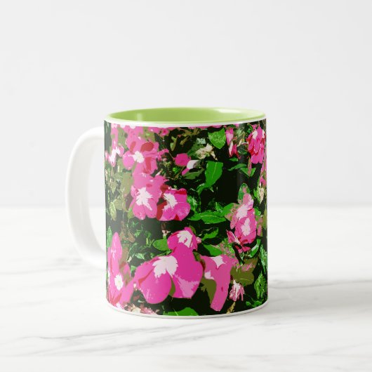 Roze Vinca-ventilator Tweekleurige Koffiemok (Voorkant links)