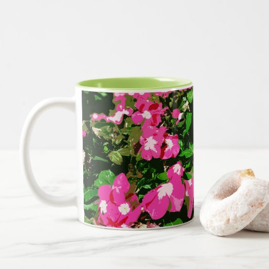Roze Vinca-ventilator Tweekleurige Koffiemok (Met donut)