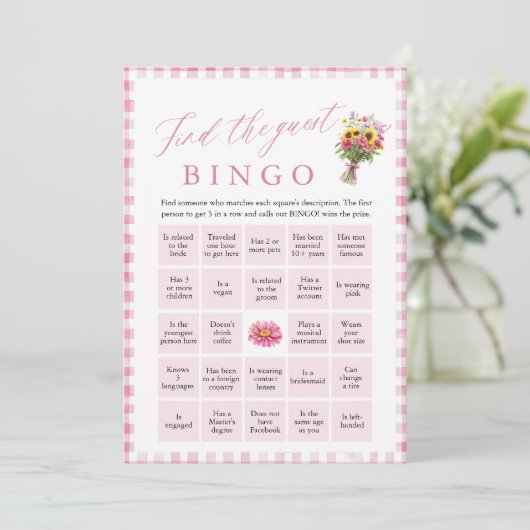 Roze Vind de Gast Bingo Bruiloft Spel Kaart (Staand voorkant)