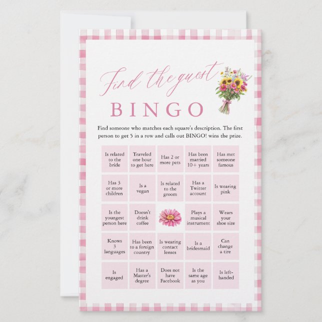 Roze Vind de Gast Bingo Bruiloftspel (Voorkant)