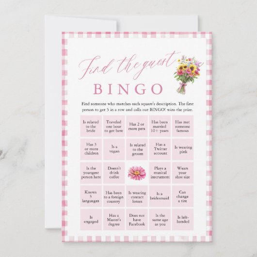 Roze Vind de Gast Bingo Vrijgezellenfeest Spel Kaart (Voorkant)