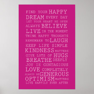 Roze Vind Je Gelukkige Inspirerende Citaten Poster