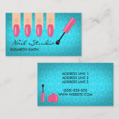 Roze vingernagels op Blauwe Nagelstudio Visitekaartje (Voorkant / Achterkant)