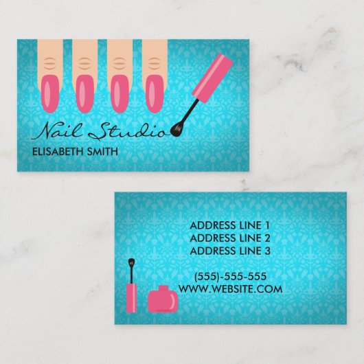 Roze Vingernagels op Blue Nail Studio Visitekaartje (Voorkant / Achterkant)