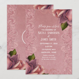 Roze Vintage Antieke Stof Rose Elegante Trouw Kaart
