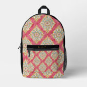 Roze Vintage Arabesque Patroon Custom Monogram Bedrukte Rugzak (Voorkant)