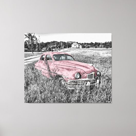 Roze Vintage-auto Canvas Afdruk (Voorkant)
