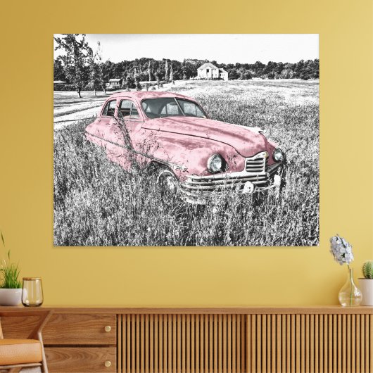 Roze Vintage-auto Canvas Afdruk (Insitu (Woonkamer))