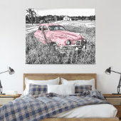 Roze Vintage-auto Canvas Afdruk (Insitu (Slaapkamer))
