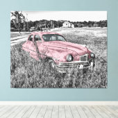 Roze Vintage-auto Canvas Afdruk (Insitu (Houten vloer))