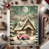 Roze Vintage Auto Winter Wonderland Kaart