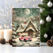 Roze Vintage Auto Winter Wonderland Kaart