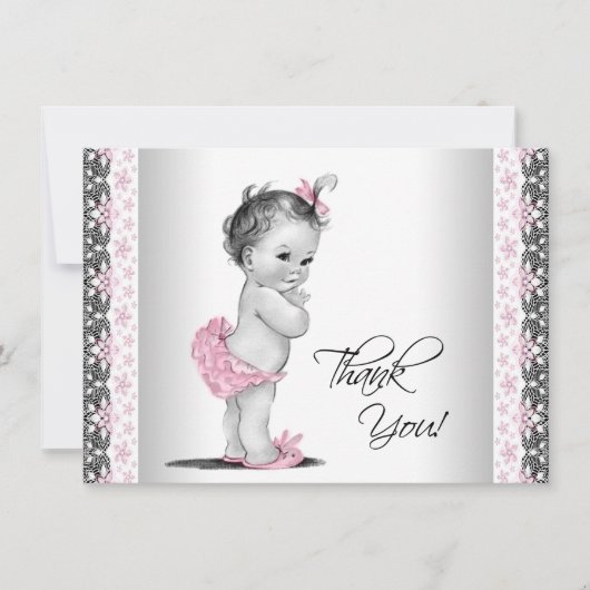 Roze Vintage Baby Meisje Bedankt (Voorkant)