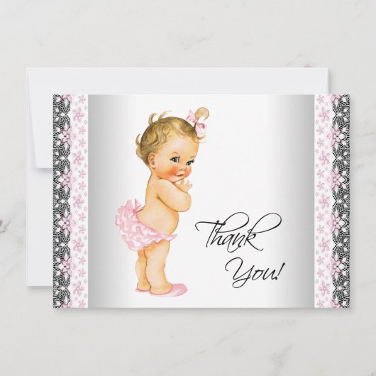 Roze Vintage Baby Meisje Bedankt (Voorkant)