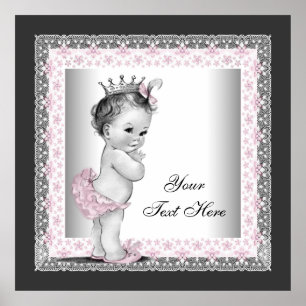 Roze Vintage Baby Meisje Prinses Poster