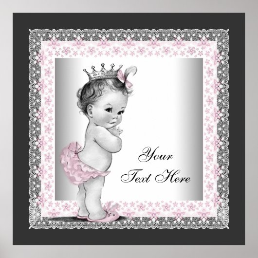 Roze Vintage Baby Meisje Prinses Poster (Voorkant)