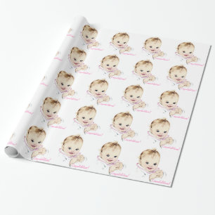 Roze Vintage Baby Shower Inpakpapier
