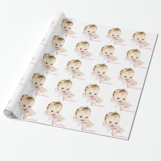 Roze Vintage Baby Shower Inpakpapier (Uitgerold)