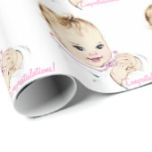 Roze Vintage Baby Shower Inpakpapier (Rol Hoek)