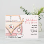 Roze vintage baby shower kaart (Staand voorkant)