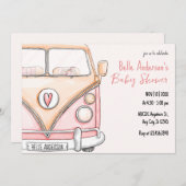 Roze vintage baby shower kaart (Voorkant / Achterkant)