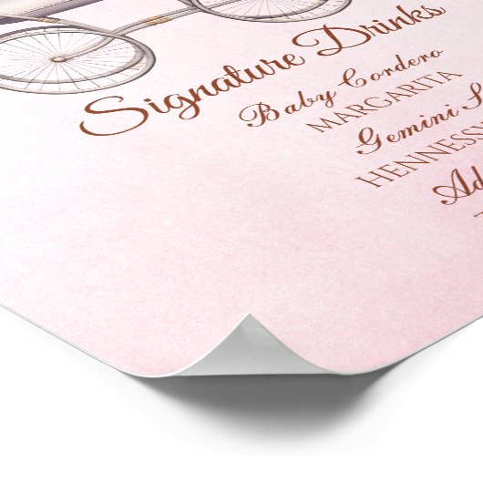 Roze Vintage Babywagen Barmenu Poster (Hoek)