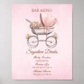 Roze Vintage Babywagen Barmenu Poster (Voorkant)