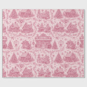 Roze Vintage Bakkerij Toile Kerstmis Cadeaupapier (Vlak)