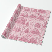 Roze Vintage Bakkerij Toile Kerstmis Cadeaupapier (Uitgerold)