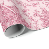 Roze Vintage Bakkerij Toile Kerstmis Cadeaupapier (Rol Hoek)