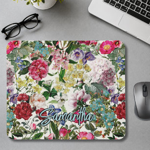 Roze vintage bloem beige patroon monogram muis p muismat