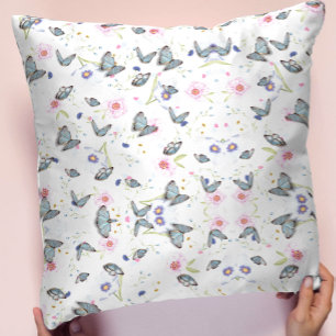 Roze vintage bloem blauwe vlinder Bloemmotief Kussen