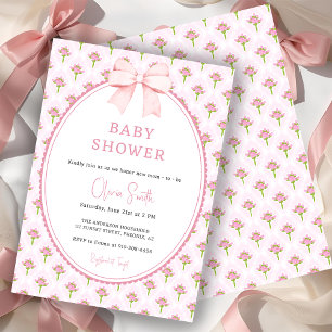 Roze Vintage Bloem Boog Meisje Baby Shower Kaart