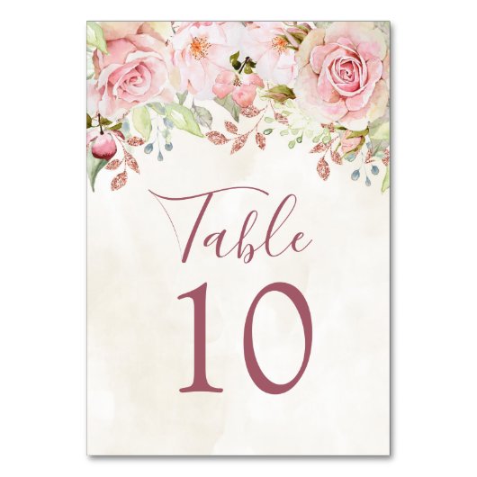Roze Vintage Bloem Bruiloft Tafel Nummer Kaarten (Voorkant)
