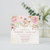 Roze Vintage Bloem Bruiloft Uitnodigingen voor de (Staand voorkant)