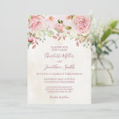 Roze Vintage Bloem Bruiloft Uitnodigingen voor Len (Staand voorkant)