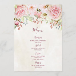 Roze Vintage Bloem Bruiloftsmenu voor Lente Menu