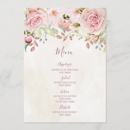 Roze Vintage Bloem Bruiloftsmenu voor Lente Menu (Voorkant)