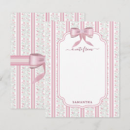 Roze Vintage Bloem Coquette Strik Custom Naam Notitiekaartje