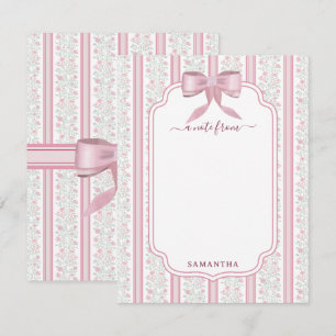 Roze Vintage Bloem Coquette Strik Custom Naam Notitiekaartje