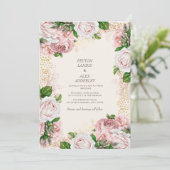 Roze Vintage Bloem Goud Glitter Bruiloft Kaart (Staand voorkant)