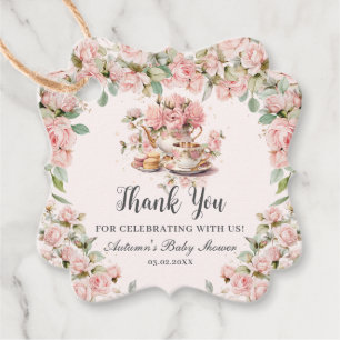 Roze Vintage Bloem Hoog Thee Feestje Baby Shower Bedankjes Labels