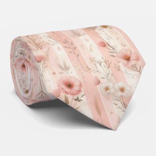 Roze Vintage Bloem op Gestreepte Roze Achtergrond Stropdas