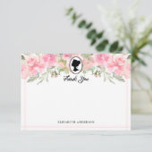 Roze Vintage Bloem Regency Bruiloft Feest Bedankkaart (Staand voorkant)