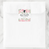 Roze Vintage Bloem Regency Bruiloft Feest Vierkante Sticker (Tas)
