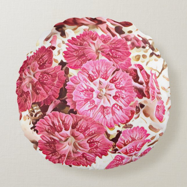 Roze Vintage Bloem Ronde Worp Kussen (Voorkant)