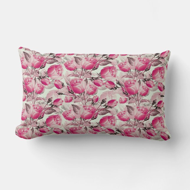 Roze Vintage Bloem Rozen Patroon Kussen (Voorkant)