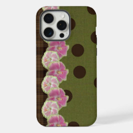 Roze Vintage Bloem Streep Olijfgroene Stippen Hoes iPhone 15 Pro Max Case