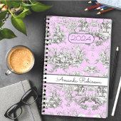 Roze Vintage Bloem Toile de Jouy Monogram Planner
